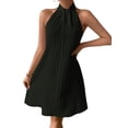 thumbnail image 3 of Women'S Pearl Beaded Halter Twist Sleeveless Pleats Dress A Line Short Dress, 3 of 8