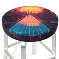thumbnail image 3 of Lsque Neon Sunset Cyberpunk Cityscape Pattern Round Bar chair cushion covers Velvet Fabric Premium Comfort Protects from Scratches and Stains for 14-17 Inch Chair-12 inch, 3 of 7