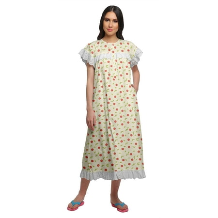 

Moomaya WoMen s Lace Border Cotton Sleepwear Gown Button Placket Nightdress