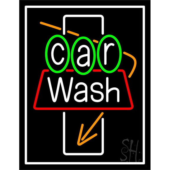 Car Wash 1 LED Neon Sign 19 x 15 - inches, Clear Edge Cut Acrylic Backing, with Dimmer - Bright and Premium built indoor LED Neon Sign for automotive store, and mall.