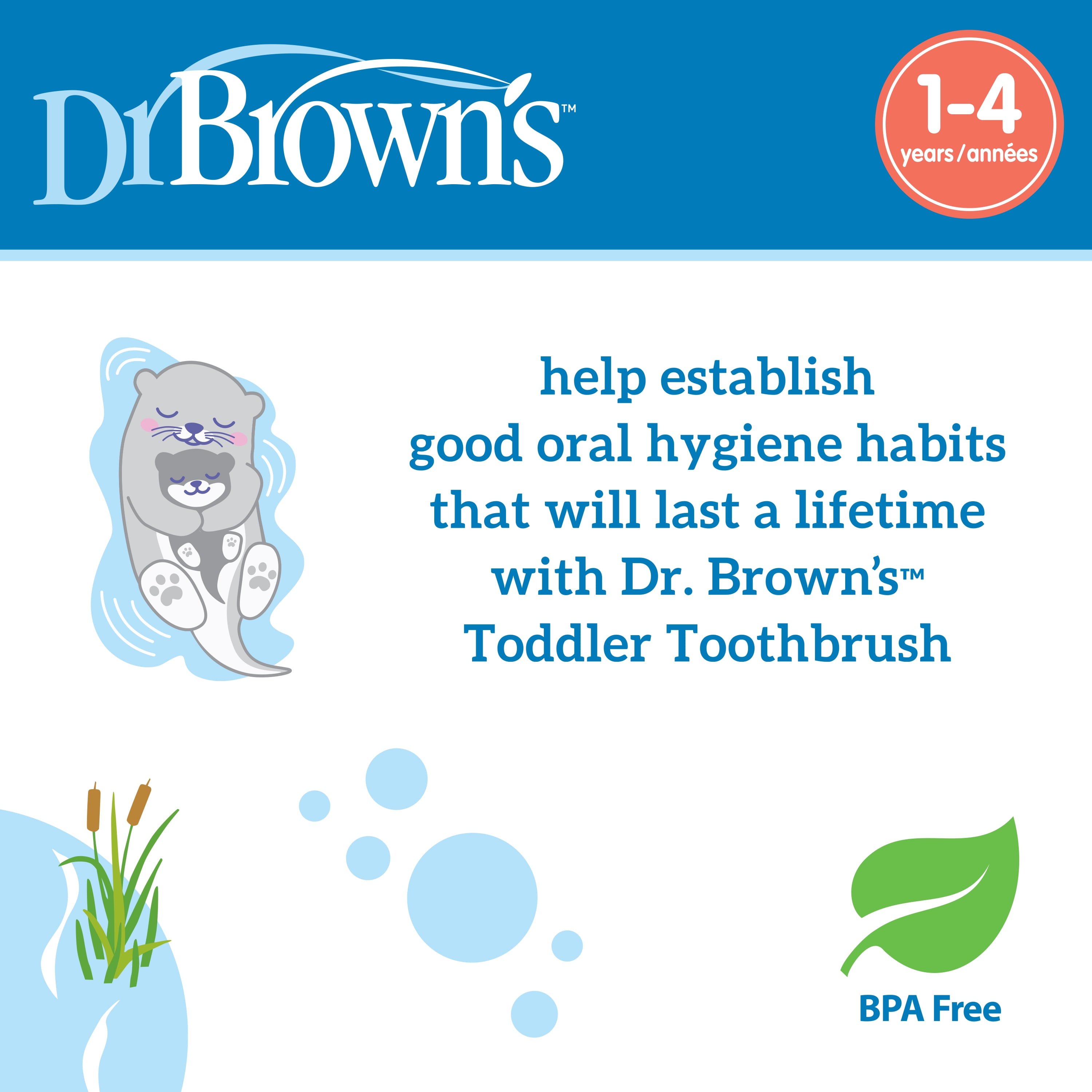 Dr. Brown's Baby & Toddler Training Toothbrush with Soft Bristles, Gray Otter, 1-4 Years, 1 Pack
