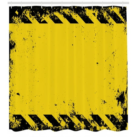 Vintage Yellow Shower Curtain Hazard Theme Caution Construction