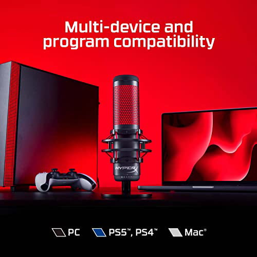 Bundle of HyperX QuadCast S – RGB USB Condenser Microphone for PC, PS4, PS5  and Mac, Anti-Vibration Shock Mount, 4 Polar Patterns, Pop Filter, Gain