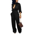thumbnail image 1 of Mono SxClub elegante negro con cuello en V y manga larga para mujer, 1 of 8