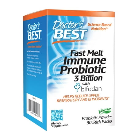 Doctor's Best fusion rapide immunitaire probiotique 3 milliards de CFU avec Bifodan Vegan poudre, 30 Ct