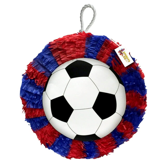 APINATA4U Ballon de Soccer 16 Pouces Pinata - Lancez Votre Fête de Soccer avec des Fournitures à Thème de Soccer Rouges et Bleues Vibrantes - Parfait pour les Célébrations d'Anniversaire de Soccer!