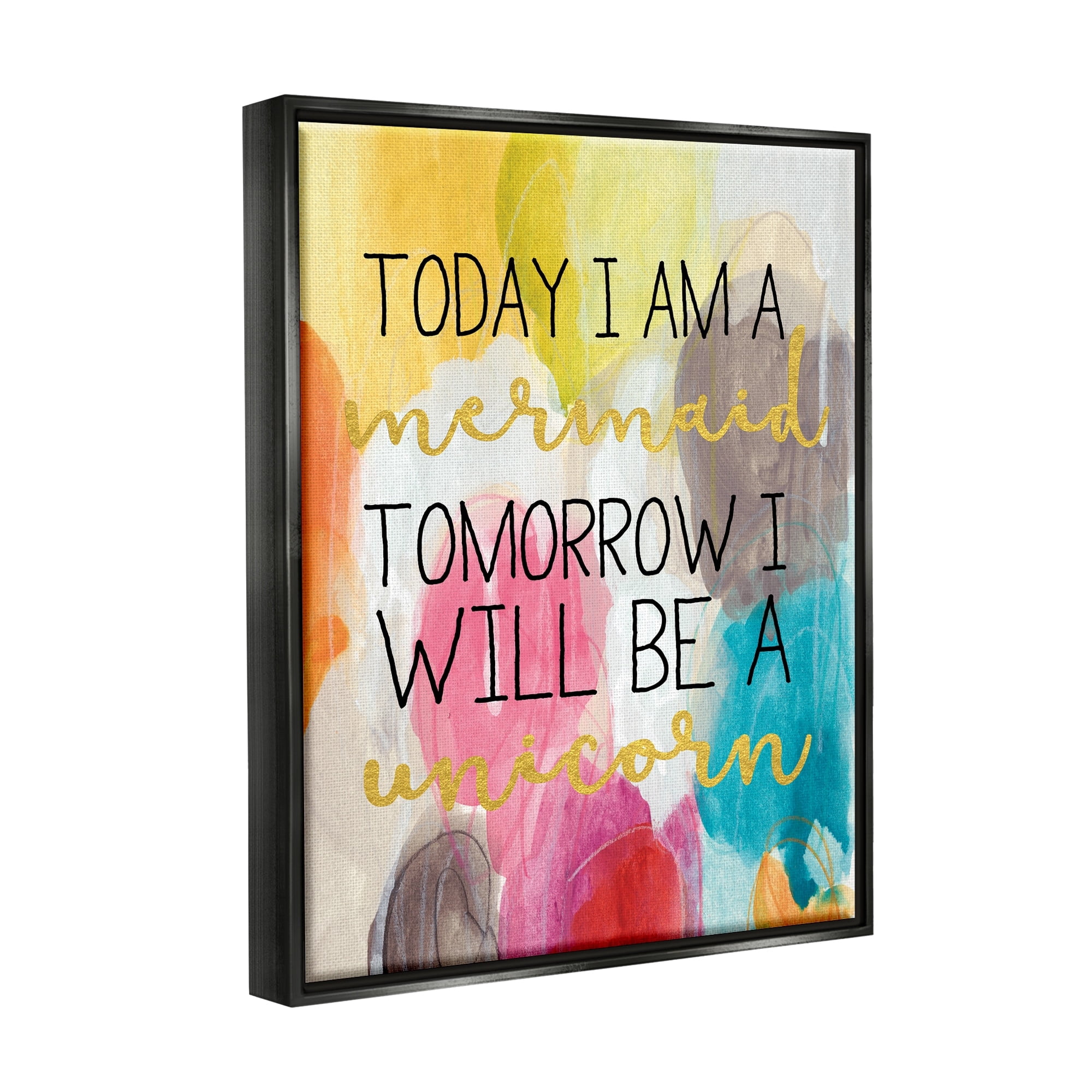 Stupell Industries Today Mermaid Tomorrow Unicorn Luster Gray Framed Floating Canvas Wall Art, 24x30, by Daphne Polselli