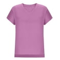 thumbnail image 7 of Fesfesfes Women's Fashion T-shirt Solid Color Slit Raglan Sleeve V-Neck Blouses Summmer Pullover Breathable Daily Wearing Tops(Purple,M), 7 of 7