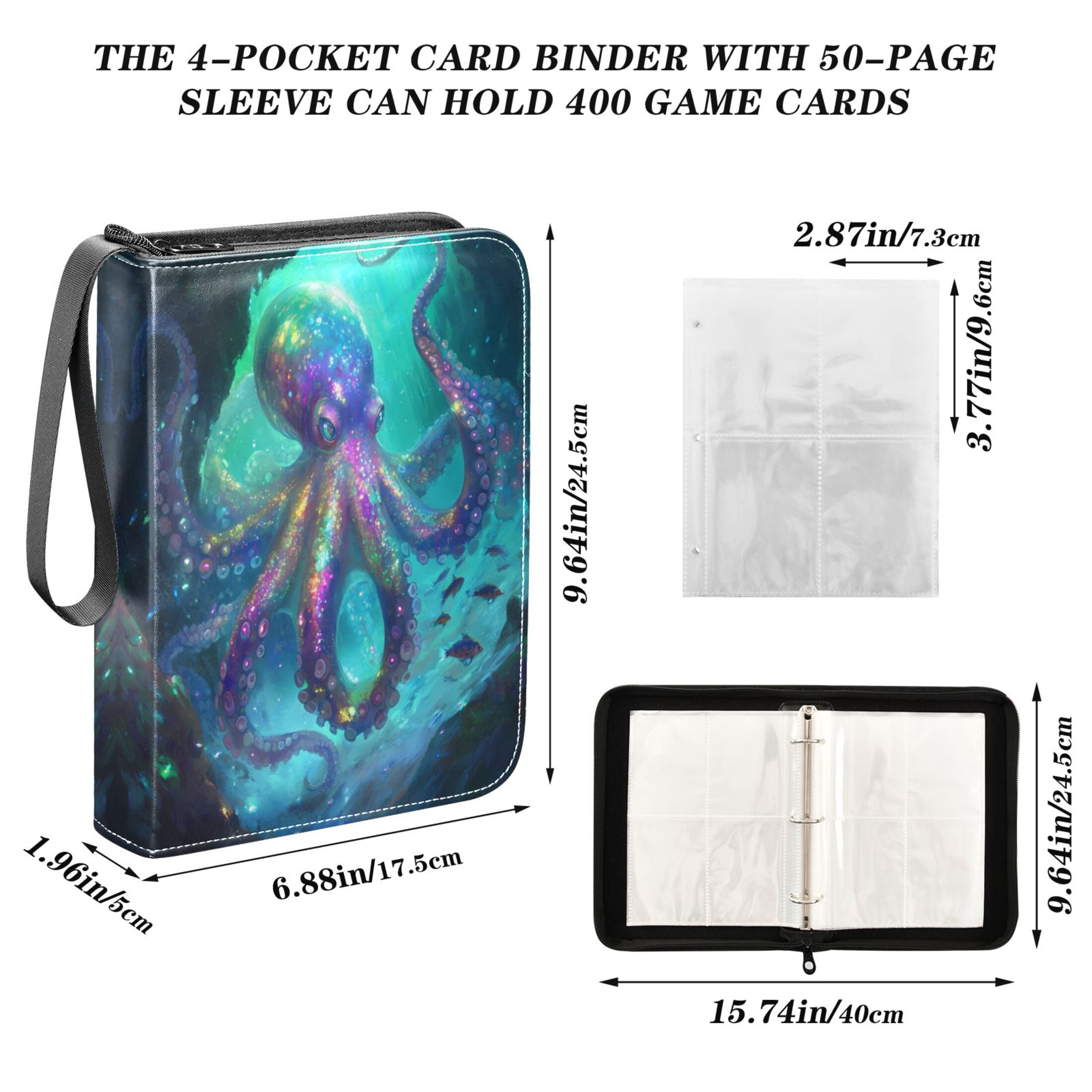 ALAZA Magic Octopus Sea Trading Card Binder 4 Pocket Cards Collection Album 400 Folder Holder