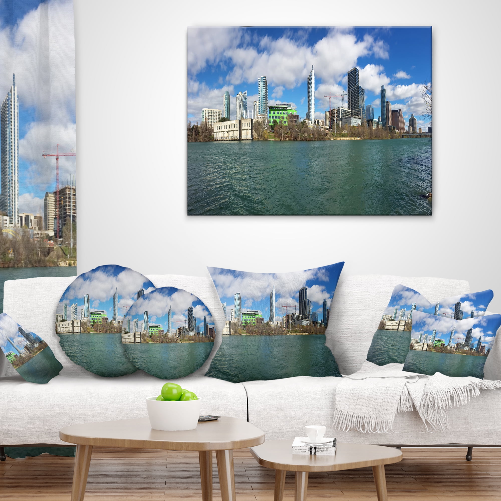 Designart Austin Skyline on Sunny Day - Cityscape Photo Throw Pillow - 16x16