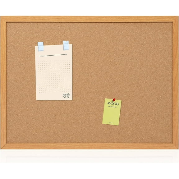 Cork Board Bulletin Board 24 x 18 Inches Cork Notice Pin Board Memo Board with Brown Wooden Frame for Display Home Decor Office Kitchen