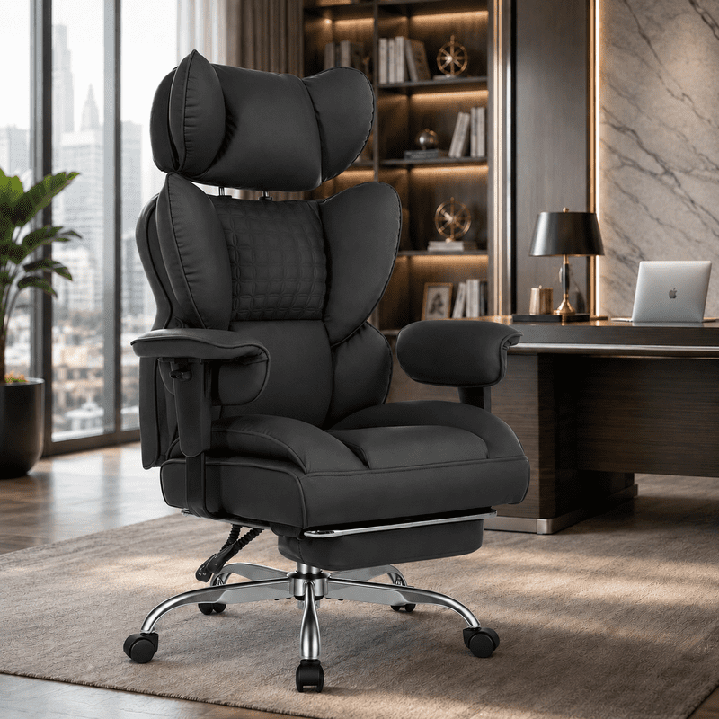 Simple Deluxe Big and Tall Office Chair 350 lbs, PU Leather Executive Desk Chair with Footrest, Pocket Spring Cushion, Ergonomic Reclining Computer Chair for Home Office, Black