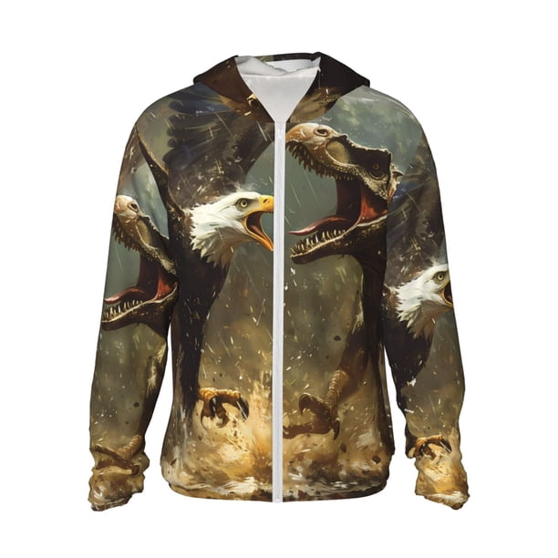 Balery Dinosaur Bald Eagle Sudadera ligera de manga larga con capucha y protección solar UPF 50+ para hombre y mujer, ideal para pesca y running-3X-Large