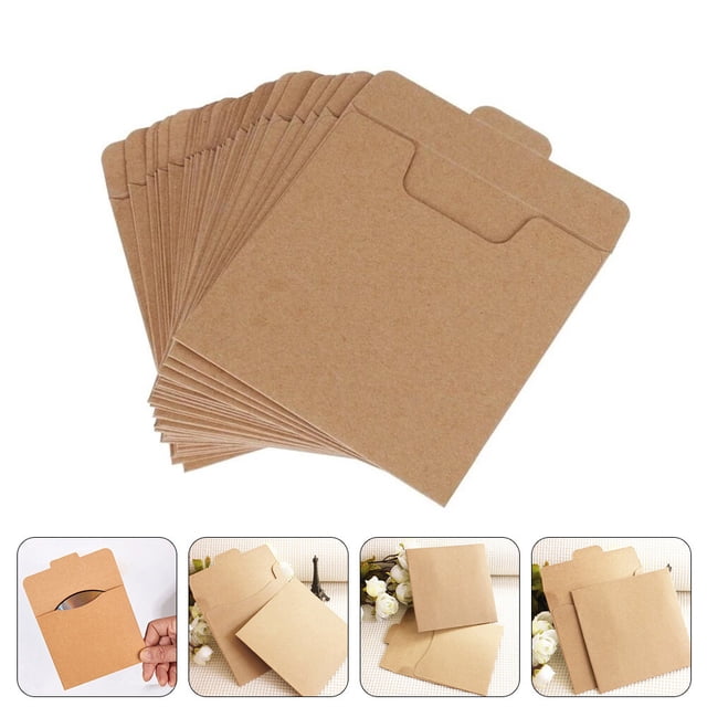 RUNROTOO 25Pcs Kraft Cd Bags Light Brown Sealing Pockets for Household Cd Storage and Portable Use