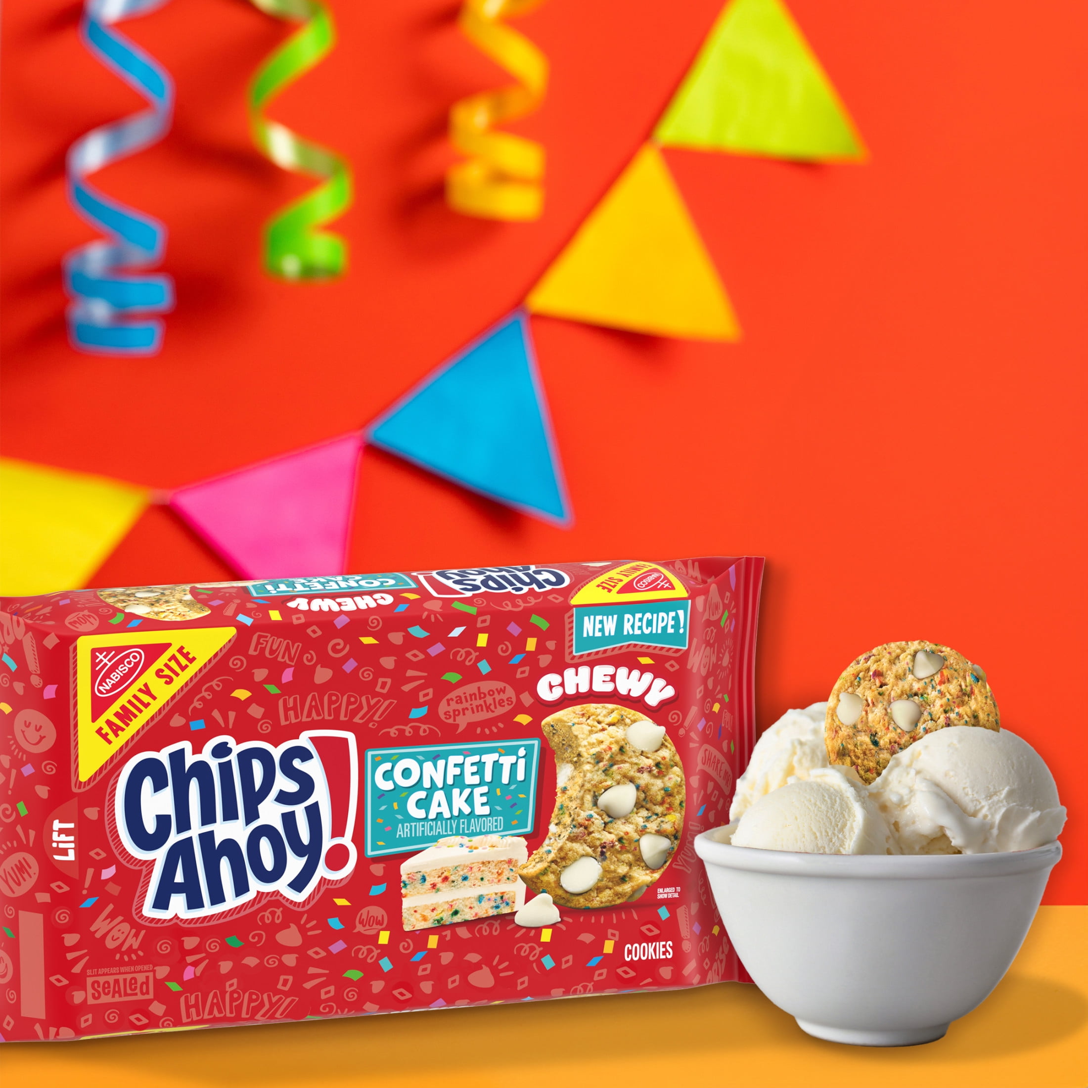 (3 pack) CHIPS AHOY! Chewy Confetti Cake Cookies with Rainbow Sprinkles, Family Size, 14.38 oz
