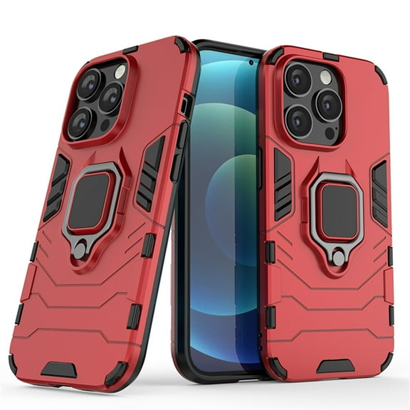 ELEHOLD Heavy Duty Case for iPhone 15 Pro,Armor Rugged Protective Magnetic Metal Ring Holder Kickstand Function Shockproof Anti-Scratch Non-Slip Slim Case for iPhone 15 Pro,Red