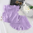 thumbnail image 2 of KPOPLK Toddler Baby Girl Clothes 1t 2t 3t 4t 5t Fly Sleeve Dress Tshirt Shorts Set Summer Casual Outfits Size 1-2 Years,Purple, 2 of 5