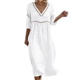 thumbnail image 2 of Axiiglly Summer Dresses for Women 2026 Cotton Linen V Neck Half Sleeve Beach Boho Eyelet Lace Trim Flowy Maxi Sundresses White L, 2 of 8