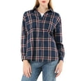 thumbnail image 5 of MODA NOVA Junior's Plaid Long Sleeve Oversized Shirts with Pockets  Navy Blue XXL, 5 of 5