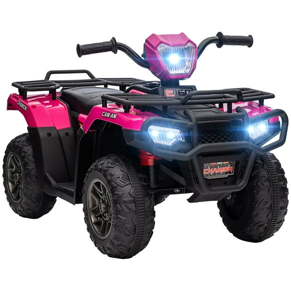 Aosom 12V Kids ATV 4 Wheeler Quad w/ Music LED Lights Treaded Tires, Pink