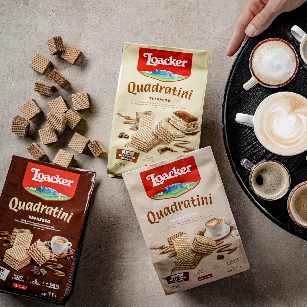 Loacker Quadratini Espresso, Non-GMO Cream-Filled Cream-Filled Bite-Size Wafer Cookies, 7.76 oz, Pack of 6