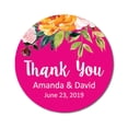 thumbnail image 1 of Darling Souvenir Round 45 Pieces Rose Floral Thank You Stickers Personalized Bride Groom Names And Date Envelope Seals-Fuchsia Pink, 1 of 3