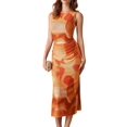 thumbnail image 2 of Floral Summer Dresses for Women Bodycon Sleeveless Midi Dress Side Slit Wedding Cocktail Party Dresses Orange Color M, 2 of 9