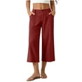 thumbnail image 2 of DailyTrove Women's Linen Blend Wide Leg Capri Pants, High Waisted Casual Cropped Trousers, 2 of 7