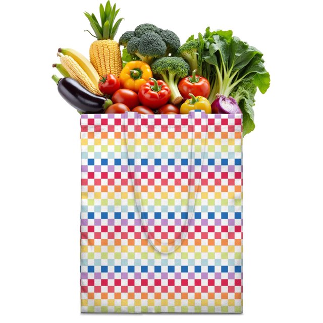 Retro Plaid Canvas Tote Bag Buffalo Checkered Pattern Vintage Style Geometric Design Rustic Aesthetic Cute Reusable Foldable Shopping Tote