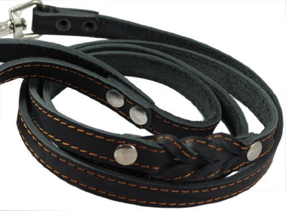 6' Genuine Leather Braided Dog Leash Black 3/4" Wide for Largest Breeds