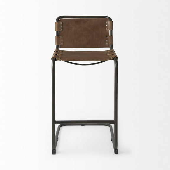 Berbick 21L x 25W x 42H Medium Brown Leather W/Gun Metal Gray Stool