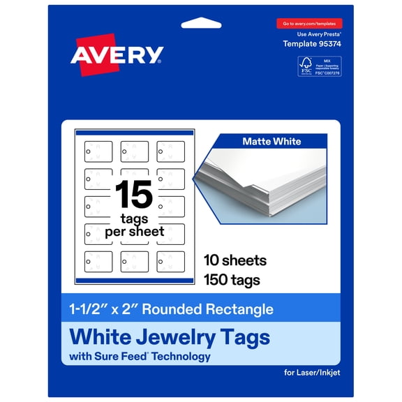Avery Rounded Jewelry Tags, 1-1/2" x 2", Matte White, 150 Total