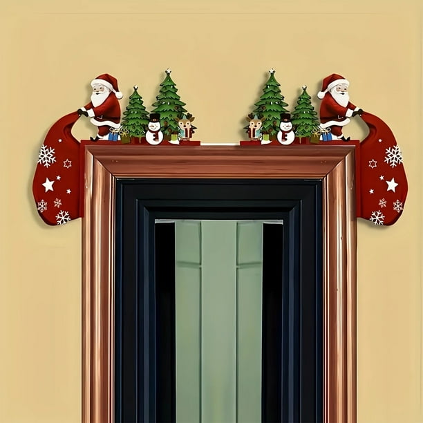 Tablero de Esquina para Puerta de Navidad, Decoración para El Hogar, Tira de Papá Noel, Marco de Puerta, Adorno de Muñeco de Nieve