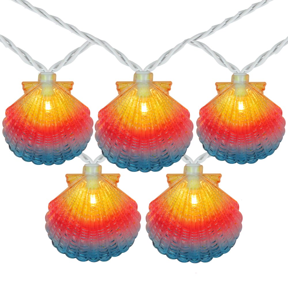 10Count Vibrantly Colored Seashell Outdoor Patio String Light Set, 7