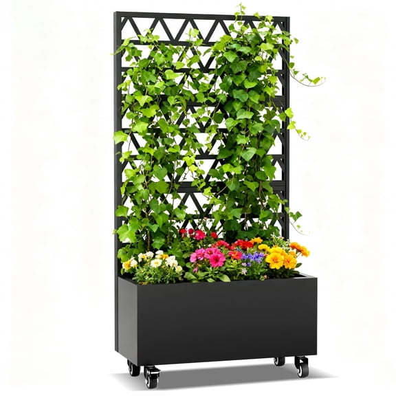 Metal Planter Box with Trellis Raised Garden Bed, 72"x36"x16", Privacy Screen for Climbing Plants