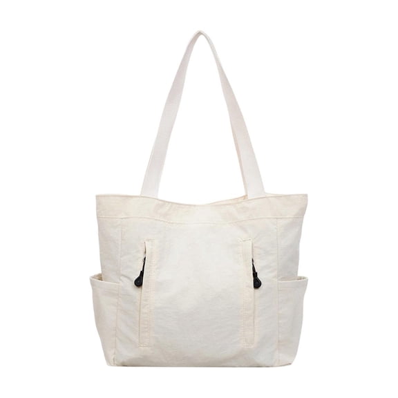 Tote Bag for Women, Nylon Shoulder Bag with Zipper Hobo Purse Casual Shopper Handbag for Women, Large Travel Purses Work Bag White