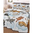 thumbnail image 3 of Quilts Queen Size Bedding Set, Cat Lightweight Quilted Comforter, Funny Cute Fish Leaves Bubble Soft Reversible Bedspread Coverlet with Pillow Covers for All Season, 90" x 96", 3 of 7