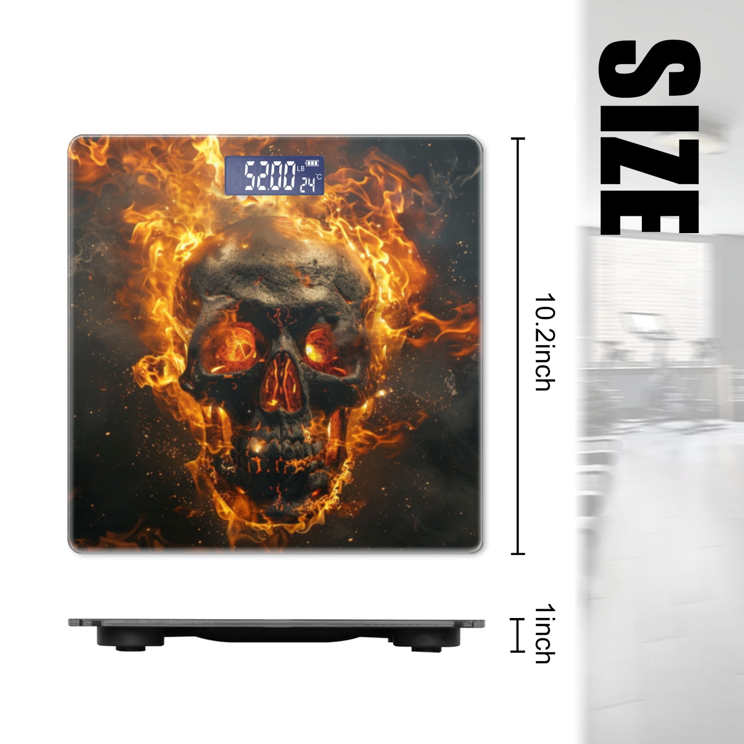 Bathroom Scale, Highly Accurate Digital Body Scale,Precisely Measures Weight up to 400 lbs-Skull Engulfed In Flames Creating Intense And Mysterious Effect