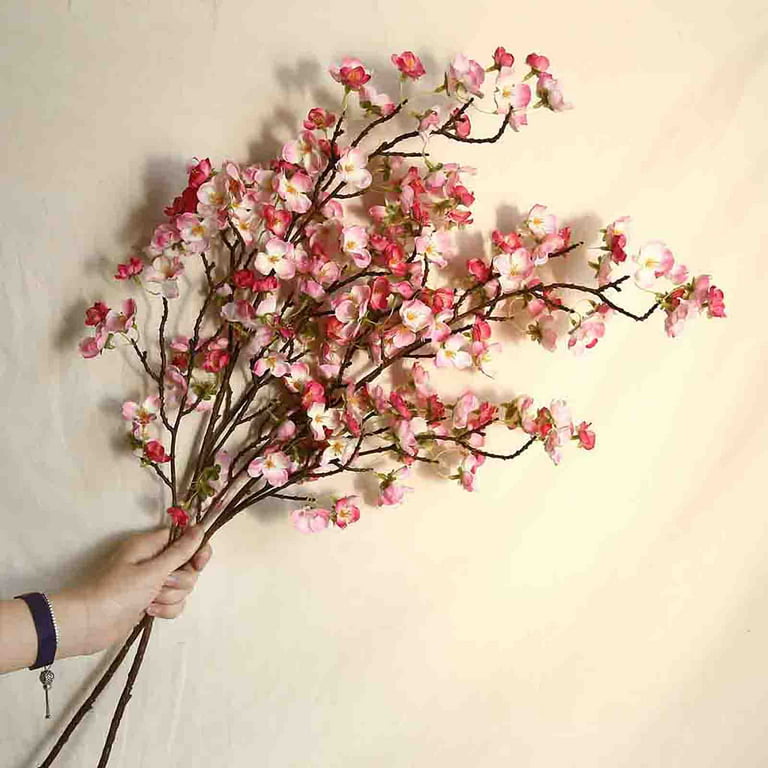 PRTECY 10PCS Artificial Cherry Blossom Flower Branches, 25.6 Inch Silk  Spring Peach Blossom Bouquet Fake Flower Stems Arrangement for Wedding Home  DIY