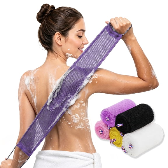 GARITIN African Net Sponge 5 Pack, Long Exfoliating Back Scrubber for Shower, Body Scrubber Exfoliator with Handles, Stretch Bath Net Wash Cloth for Skin Deep Cleansing