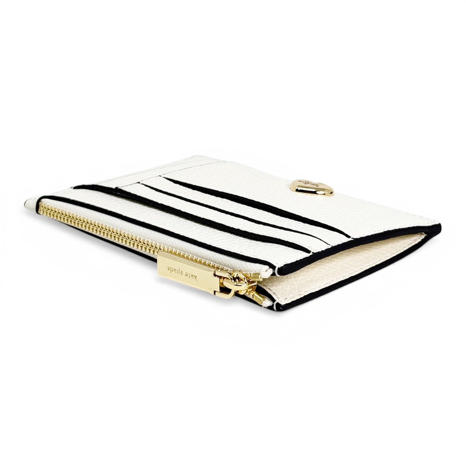 Kate Spade Kayla Large Slim Cardholder – Meringue | Pebbled Leather | 8 Card Slots | Zip Pocket | Women's
