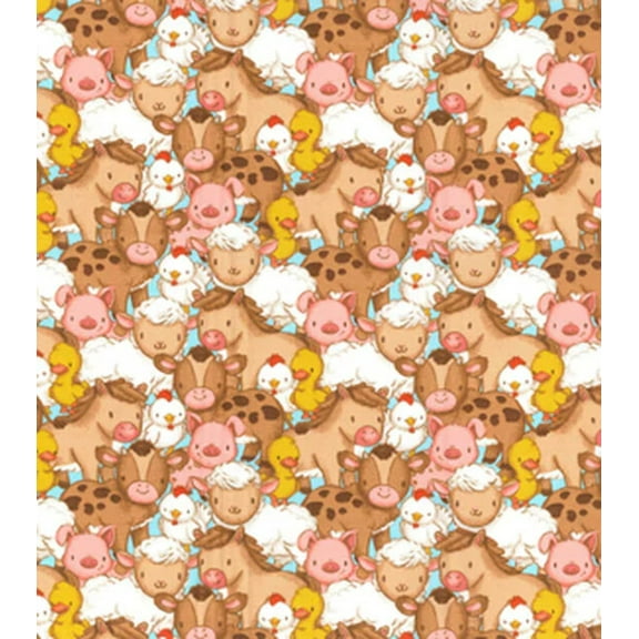 Farm Babies on Blue Nursery Cotton Fabric