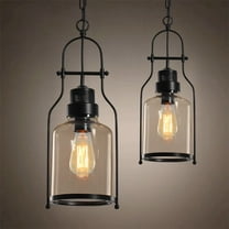 Inejar Industrial Glass Lantern Pendant Light Rustic Metal 1-Light Fixture