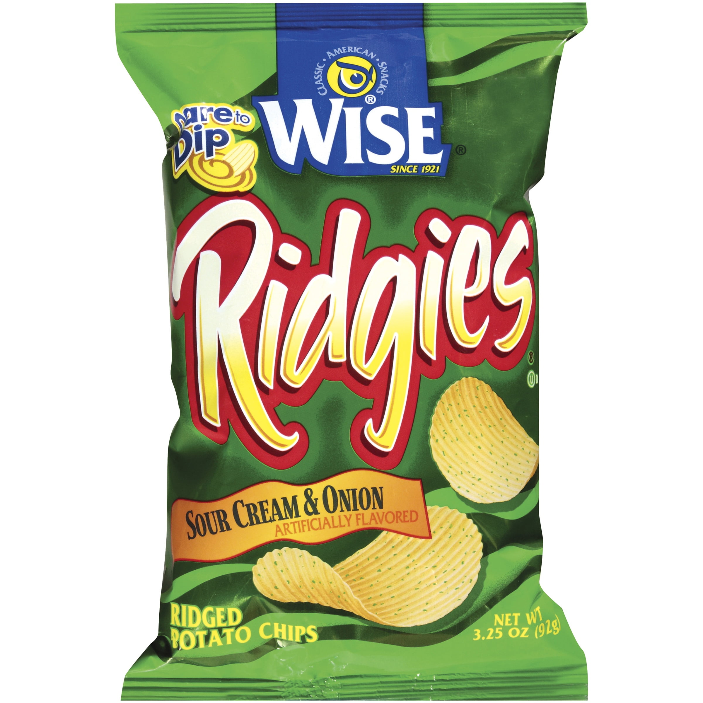 Wise Ridgies Sour Cream & Onion Potato Chips, 3.25 Oz.
