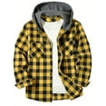 thumbnail image 5 of Homeyce Men's Flannel Hoodie Shirts Plaid Long Sleeve Shirt Button Down Hooded Shirt Jacket Stylish Casual Lightweight Fall Hooded with Pocket,Yellow L, 5 of 5