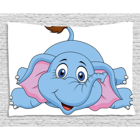 - Cartoon Decor Tapestry, Cute Baby Elephant Figure Kids Children Playroom Girls Boys Art Comic Print, Wall Hanging for Bedroom Living Room Dorm Decor, 80W X 60L Inches, Blue Pink, by Ambesonne
