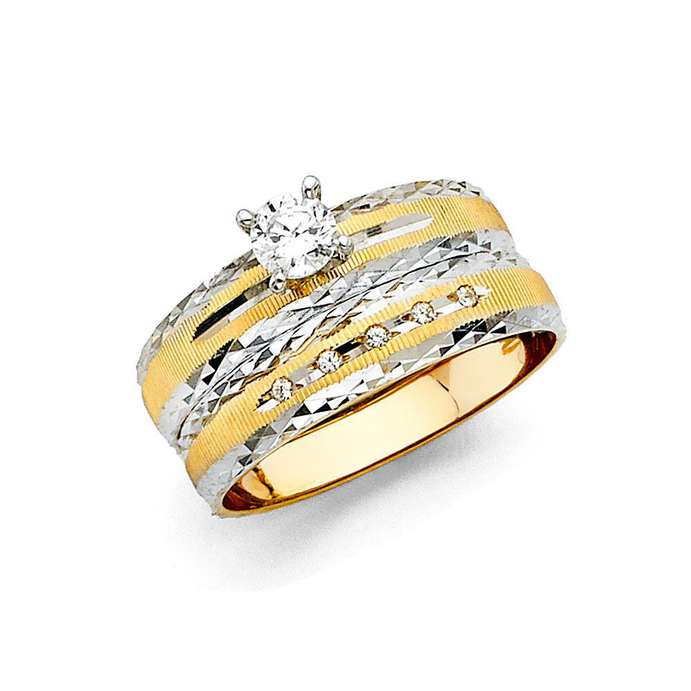 Solid 14k White and Yellow Gold Two Tone Ladies Round Cubic Zirconia CZ ...