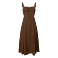 thumbnail image 4 of Women's Slim Waisted Slit Drawstring Dress - Sleeveless Square Collar Strappy Party Dress with Zipper Back (XS-XXL), 4 of 6