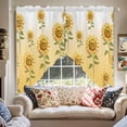 thumbnail image 2 of Swag Curtains Valances for Windows, Watercolor Sunflower Pattern Short Kitchen Window Curtains Over Sink, Gold Green Cafe Curtains Panel Set Of 2,Rod Pocket, 36 Inches Length, 2 of 8