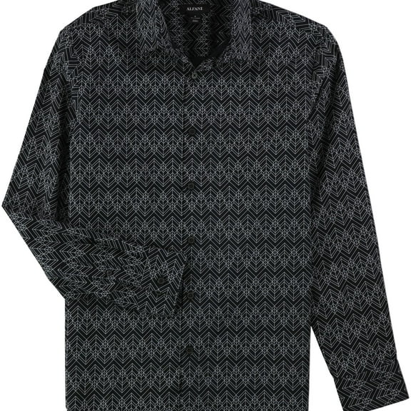 Alfani Mens Horizon Button Up Shirt, Black, Small